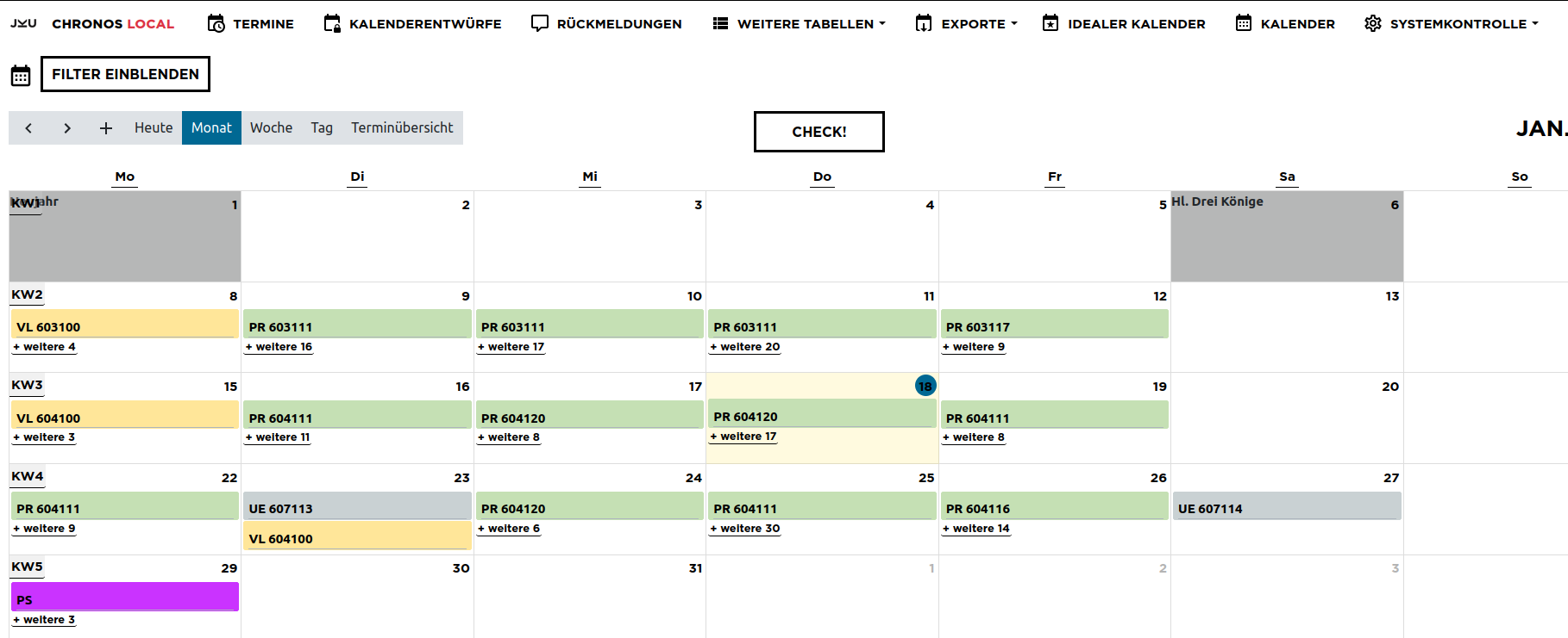 Chronos Monatsübersicht